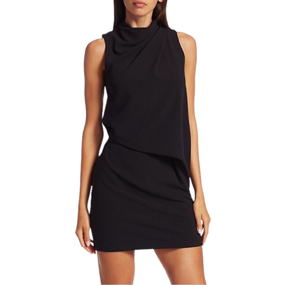 Halston Heritage Black Draped Sleeveless Mock Neck Mini Dress NEW US 0